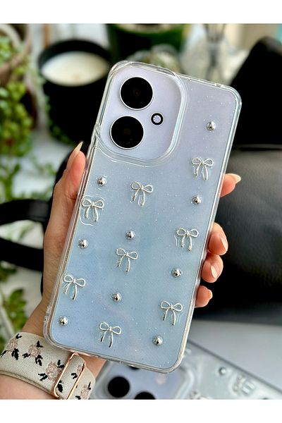 Go Aksesuar حافظة سيليكون بتصميم فيونكة صغيرة ثلاثية الأبعاد متوافقة مع هاتف Xiaomi Redmi 13C مع لعبة