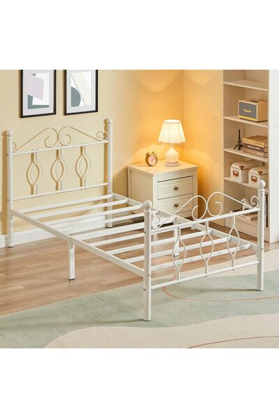 Generic إطار سرير معدني قوي، بناء متين مع شرائح معدنية، تصميم أنيق، 190×90 سم، أبيض