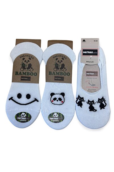 Matrax Eğlenceli 3 lü Babet Çorap Bambu Silikonlu