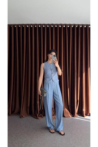 HAZELANNA Costum albastru cu aspect denim