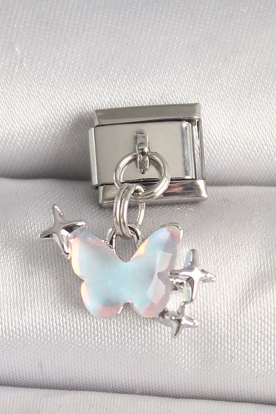 Skygo Silver Color 316L Steel Blue Enamel Butterfly Star Detail Nomination Charm - Tj-Bc1330