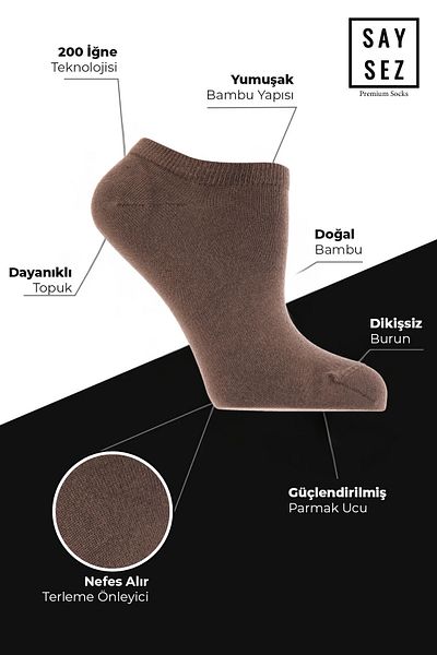 SAYSEZ Bamboo Women's Sneaker White-Brown-Beige Socks Seamless Invisible Ankle Sports Socks Premium Pack of 6