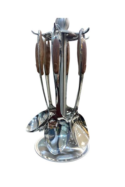 aljahwari 6piece stainless steel cooking spoon and ladle set with stand