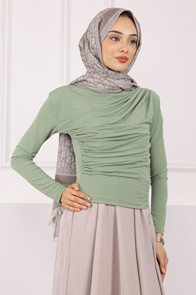 İmajButik Ανοιχτό χακί ζιβάγκο με ντραπέ άμμο μπλούζα