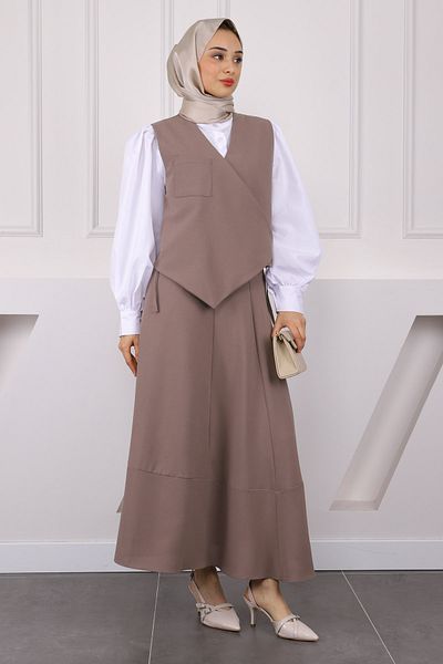 İmajButik Σκούρο βιζόν γιλέκο φούστα κοστούμι