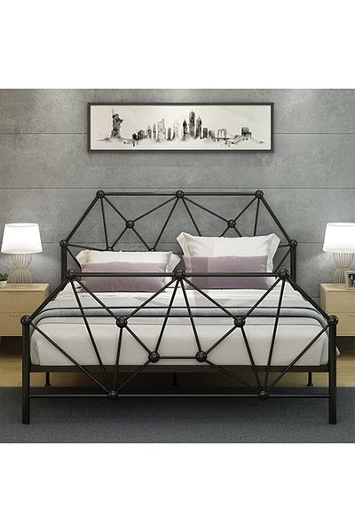 Generic Durable metal double bed with a modern streamlined design 200x200cm Black