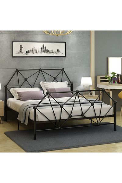 Generic Durable metal double bed with a modern streamlined design 200x200cm Black