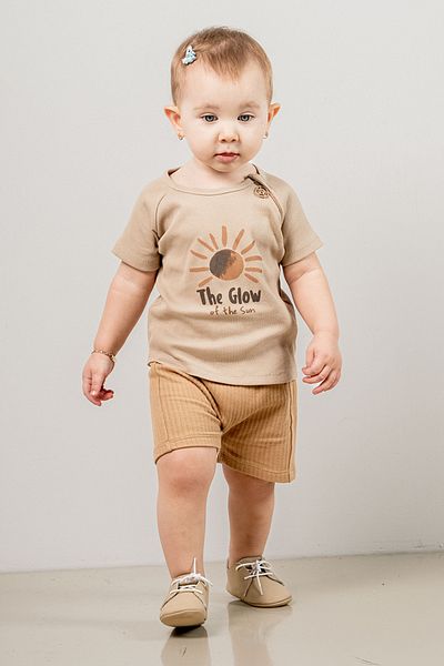 bombe Baby Kids Brown Crew Neck Shorts Cotton Comfortable 2-Piece Set Trend Fashion Bottom Top Set