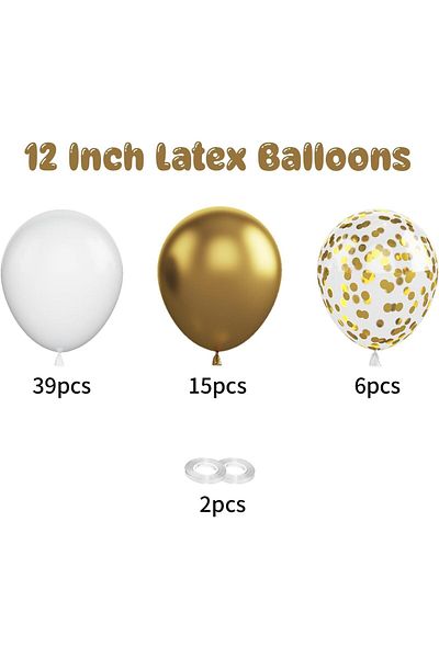 Generic 60 pcs 12 inch Metallic Gold White Balloons with Confetti Balloons