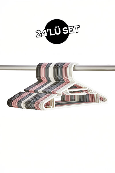 Siyempi 24'lü Esnek Kaymaz Yüzeyli Plastik Elbise Askısı Seti Dolap İçi Düzenleyici Askılık