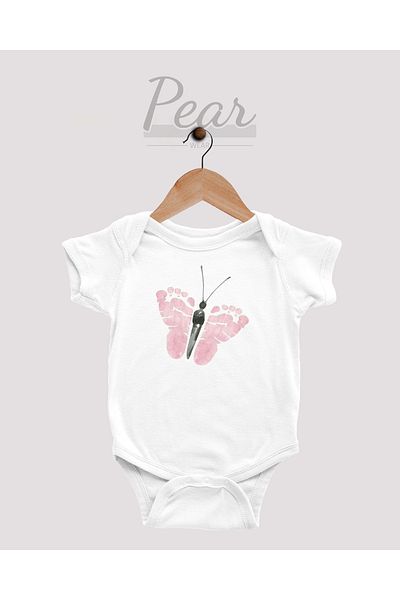 Pear Wear Butterfly Printed Footprint Baby Bodysuit 100% Cotton Baby Girl Bodysuit