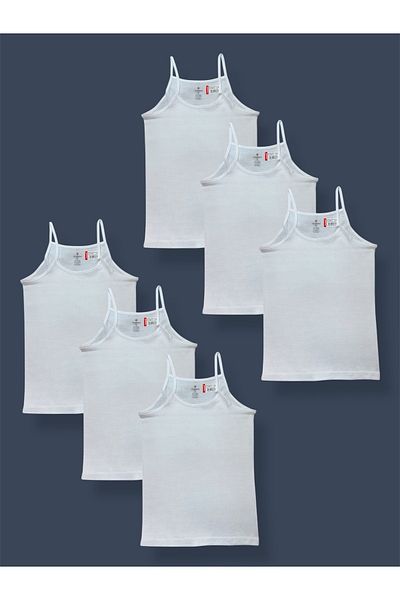 Ceylanoğlu 6-Piece White Girl's Ribbed Strap Undershirt