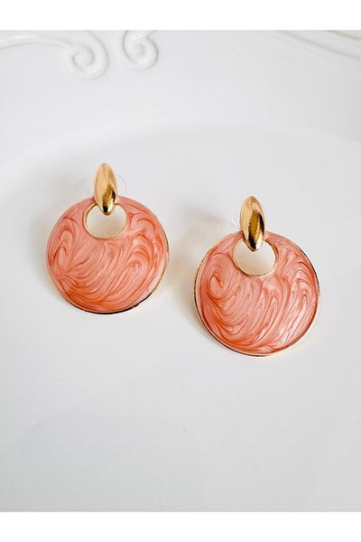 DEVİ fashion Mother of Pearl Pink Hoop Earrings 4 cm