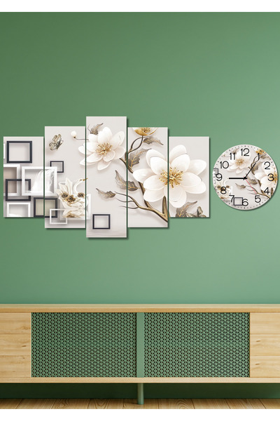NT Handmade Ahşap Tablo+Saat Duvar Dekoru Tablo Seti - Salon Oturma Yatak Odası için Mdf Duvar Saati