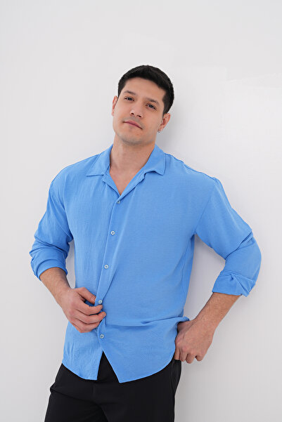 byata.style Ανδρικό καλοκαιρινό πουκάμισο με υφή Loose Fit Oversize Ανδρικό π...