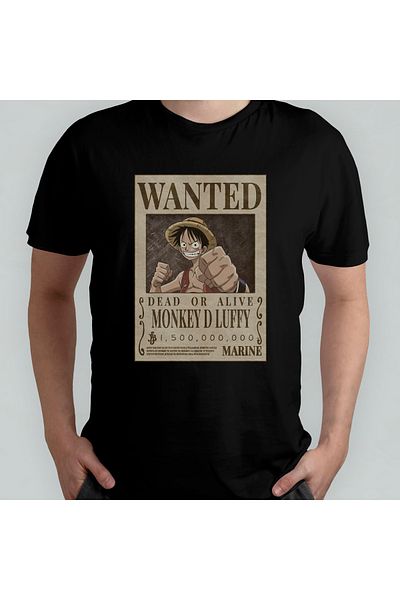 Pixxa Ζητείται One Piece Luffy Unisex 100% βαμβακερό μπλουζάκι με λαιμόκοψη μοντέλο 1