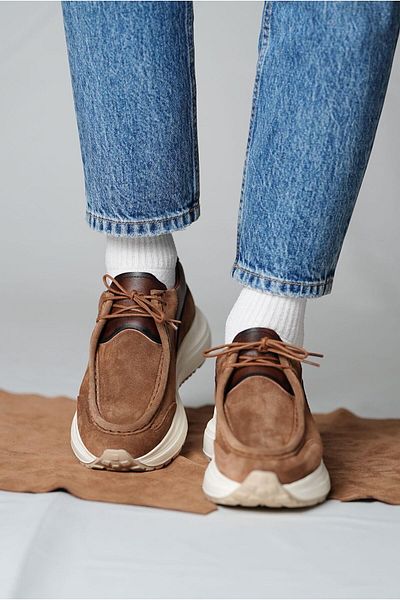 TETRİ Juno Model Genuine Leather Handmade Men's Mink Cinnamon Suede Casual Shoes