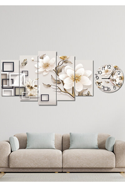 NT Handmade Ahşap Tablo+Saat Duvar Dekoru Tablo Seti - Salon Oturma Yatak Odası için Mdf Duvar Saati