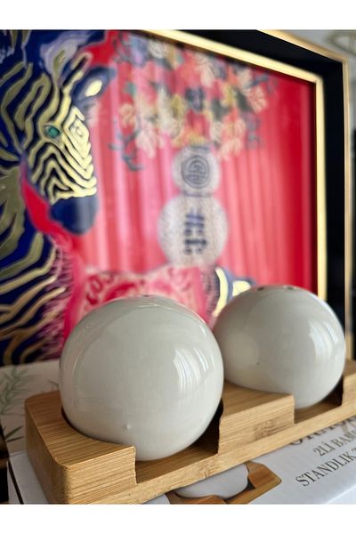 Decorland Porcelain Salt Shaker Set of 2 with Bamboo Stand