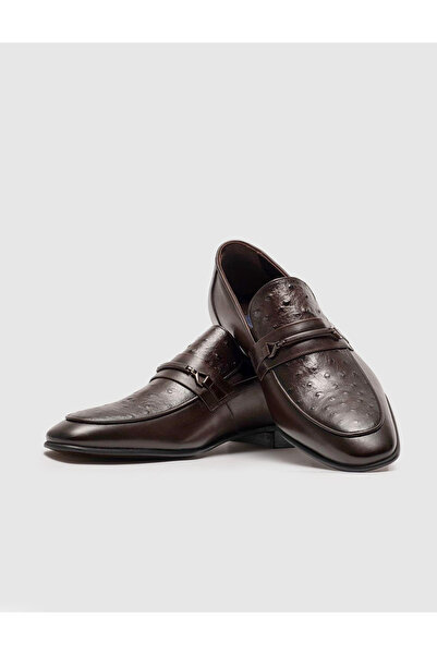 Cabani Men's Genuine Leather Brown Buckle Classic Shoes