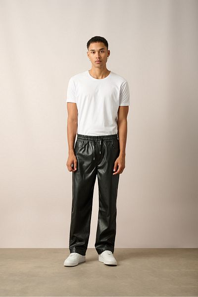 İLKCET MODA Unisex Δερμάτινο Παντελόνι με Ελαστική Μέση
