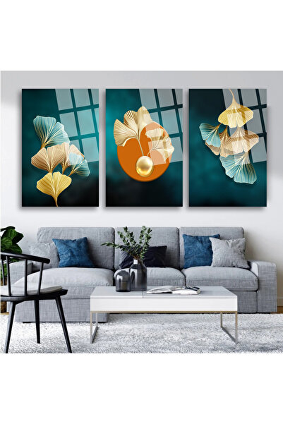 TAULART SET DE 3 PIESE CU DETALII MODERNE AURII CU APELARE DE CULOARE, TABLA DE STICLA DE LUX, INEDITĂ, CADOU DE CASĂ