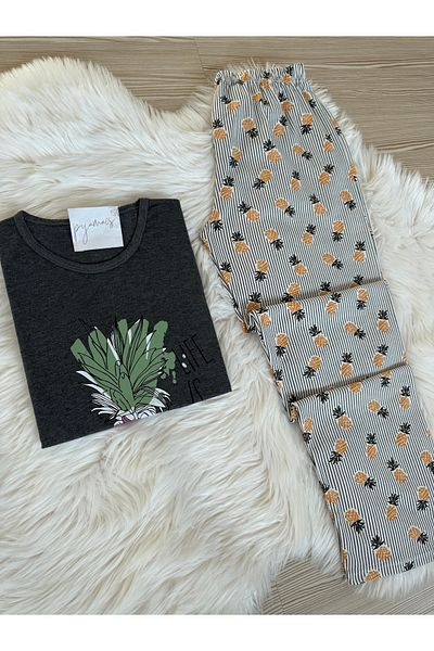 Pijamacs Pineapple Pattern Cotton Short Sleeve Knitted Pajamas Set