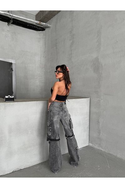 DENİKK Ktrend Special Design Wide Leg Comfortable Fit Bellow Pocket Open Knee Palazzo Trousers