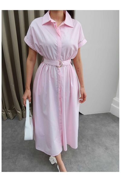 Julidress Rochie cămașă cu curea cu nasturi de culoare roz deschis