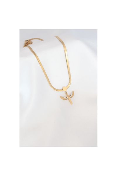 Skygo Gold Colored Micail Figure Zircon Stone Steel Women's Necklace - Tj-bko6569