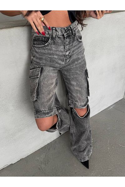 DENİKK Ktrend Special Design Wide Leg Comfortable Fit Bellow Pocket Open Knee Palazzo Trousers