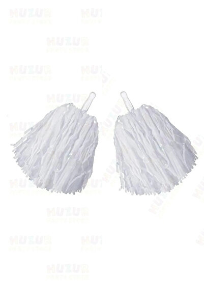 UĞURDAN 1 Çift Beyaz Ponpon - Amigo Gösteri Ponponu - 23 Nisan Ponpon