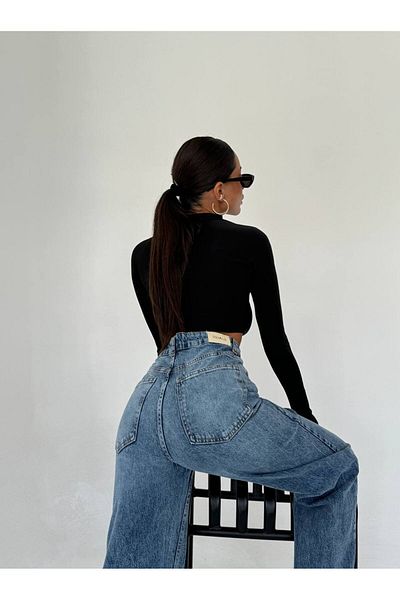 DENİKK TENDINȚE DESIGN SPECIAL PANTALONI PALAZZO JEAN DENIM DETAIL CU PICIOARE LĂSATE