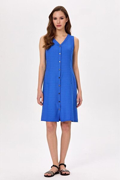 İKİLER Önü Çıtçıtlı Kolsuz Elbise 025-4020