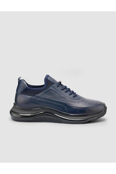 Cabani 100% Genuine Leather Navy Blue Lace-Up Men's Casual Shoes
