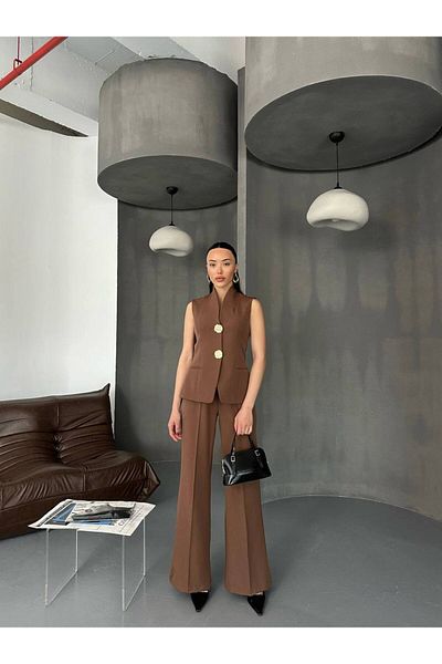 Julidress Large Gold Button Lined Vest and Pants Premium Set