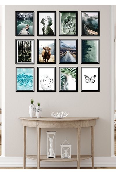 NT Handmade 12 Pieces Frame Look Nature Wall Decor Painting Set for Living Room Living Bedroom
