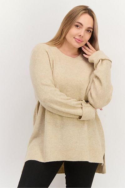 Esprit Women Crew Neck Knitted Sweater, Beige