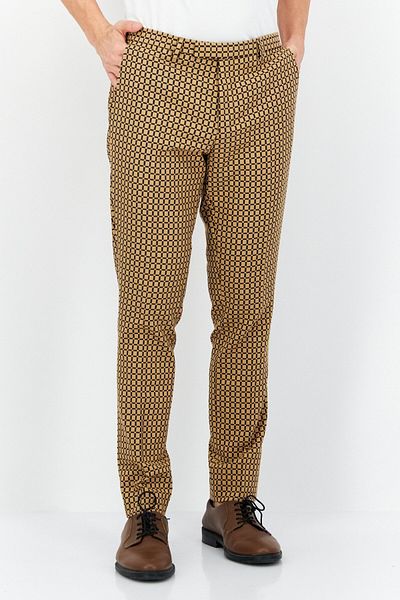 Twisted Tailor Men Regular Fit Checkered Pants, Tan