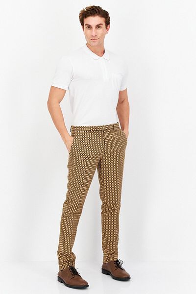 Twisted Tailor Men Regular Fit Checkered Pants, Tan