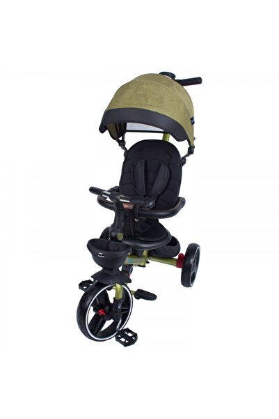 KidsCare Foldable tricycle for children in khaki, rotating seat, sun canopy, parent handle