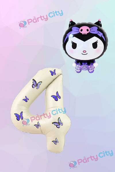 Party City 4 Ηλικίες Butterfly Cream Πολύχρωμο Αριθμό Φύλλο Μπαλόνι - Μπαλόνι Kuromi Foil