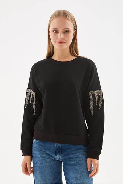 Fashion Friends Regular Fit Crew Neck Sleeves Rhinestone Sweat Sweat 24K0101K1