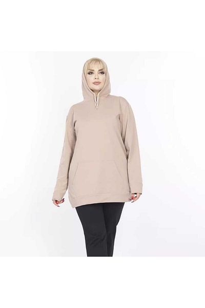 BİrHoşButik Plus Size Full Lycra Hooded Sweatshirt with Collar and Pockets, Long Sleeves, Trendy, Seasonal.