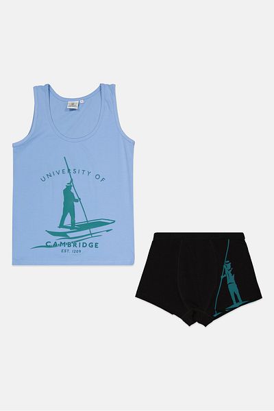 University Of Cambridge Kids Boy 2 Pieces Brand Logo Vest And Underwear, Sky Blue