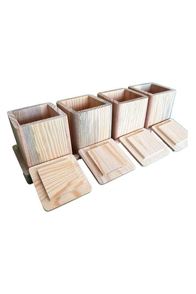 hanartz Pine Tree Handmade Set of 4 Spice Jars + Wooden Case |   Natural Design