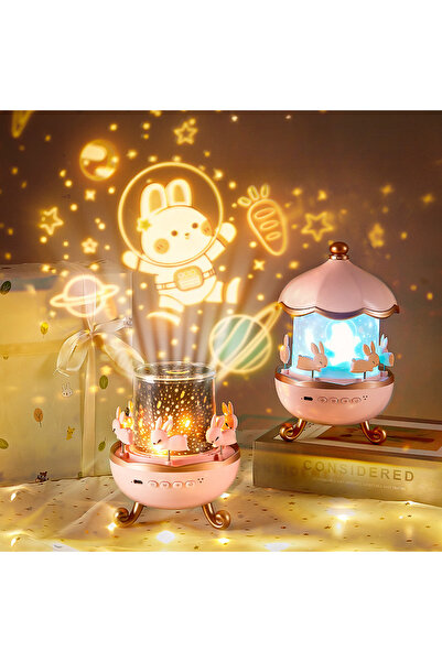 İMEXTECH Bilişim Burada Tavşan Projeksiyon Lamba 6 Film USB BT Hoparlör Yıldız Gece Lambası