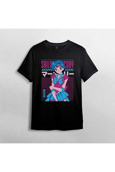Pixxa Sailor Moon Sailor Mercury Ami Mizuno_ Unisex 100% βαμβακερό μπλουζάκι με λαιμόκοψη μοντέλο 2