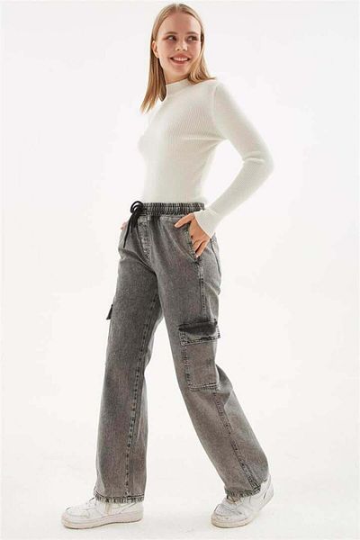 Fashion Friends Anthracite Cargo Denim Trousers