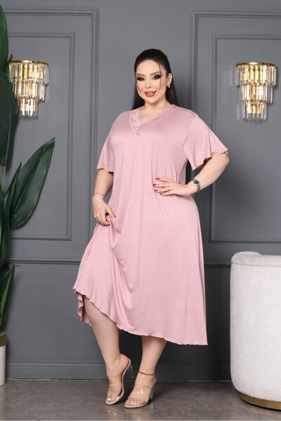 şuranur Λεπτομέρεια δαντέλας με λαιμόκοψη από μπαμπού Φόρεμα μεγάλου μεγέθους 6XL